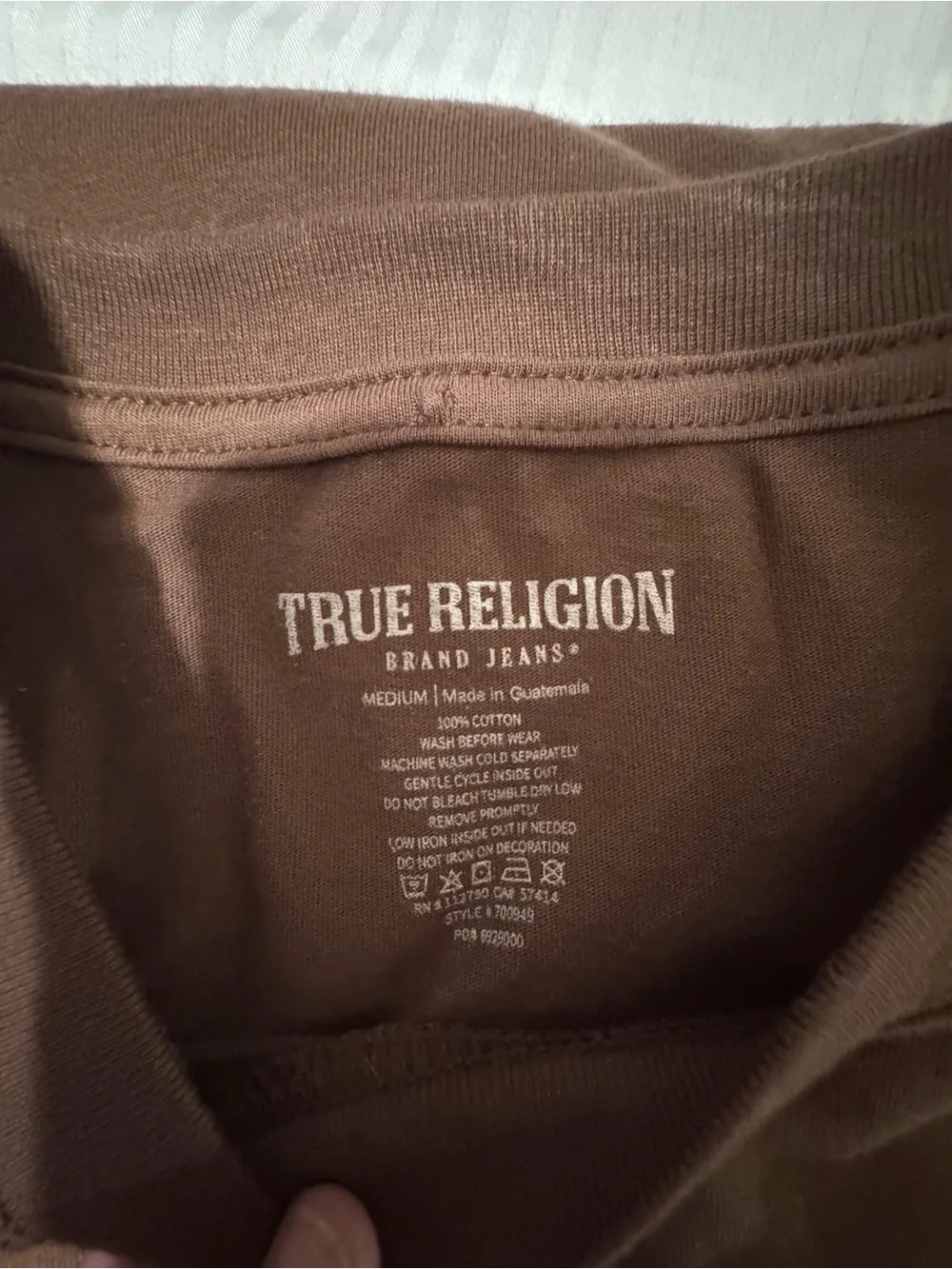True Religion Brown Tee with Cream Graphic Buddha Logo